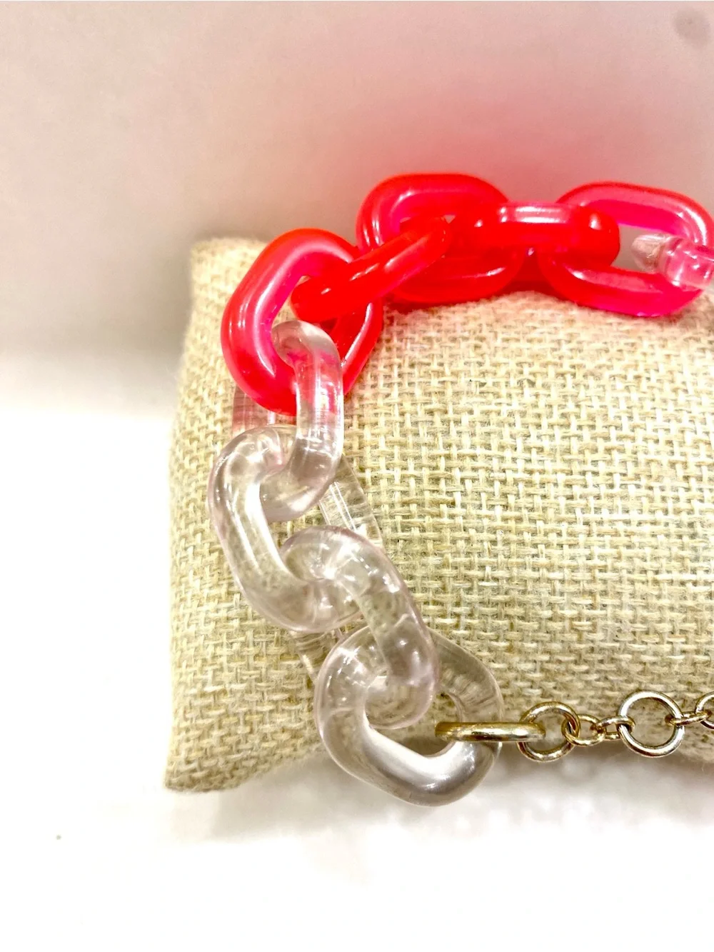 J. Crew Clear and Hot Pink Link Bracelet with Gold-Tone Clasp